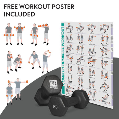 Bestfor 3kg Hex Neoprene Dumbbell Set (Pair)