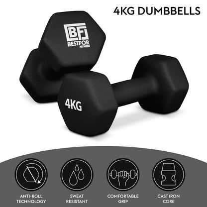 Bestfor 4kg Hex Neoprene Dumbbell Set (Pair)