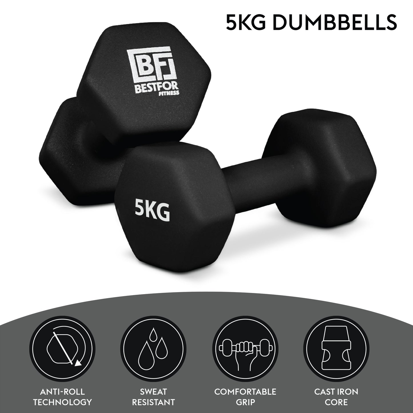 Bestfor 5kg Hex Neoprene Dumbbell Set (Pair)