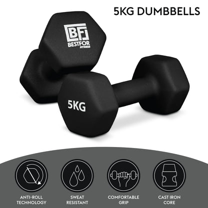 Bestfor 5kg Hex Neoprene Dumbbell Set (Pair)