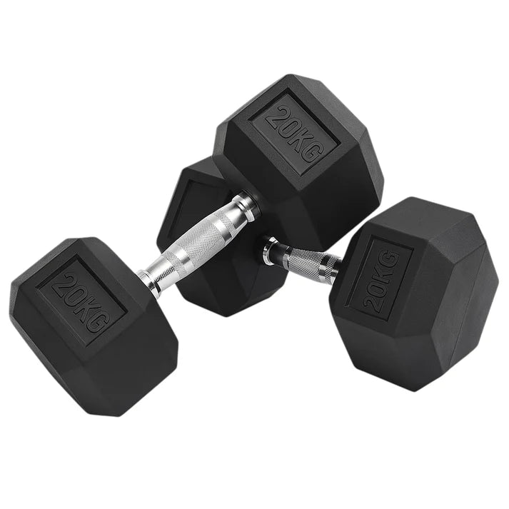 Hex Dumbbell Set (2.5kg–25kg) – Anti-Roll Rubber Coated Home Gym Weights