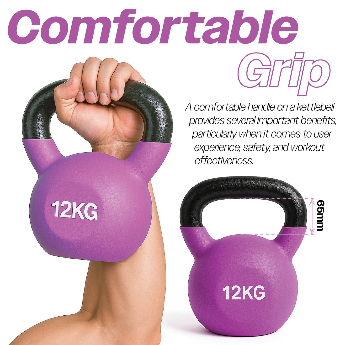 Neoprene Kettlebell 12kg – Durable Cast Iron Weight for Home Gym, Strength Training & Full Body Workouts