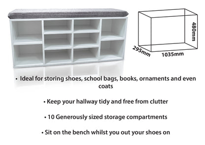 Upholstered Storage Bench with Seat - White