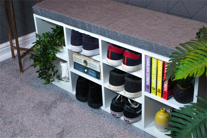 Upholstered Storage Bench with Seat - White