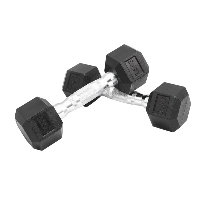 Hex Dumbbell Set (2.5kg–25kg) – Anti-Roll Rubber Coated Home Gym Weights