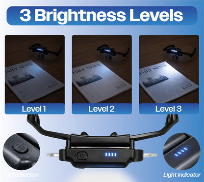 LED Head Mount Magnifier Glasses with 4 Detachable Lenses