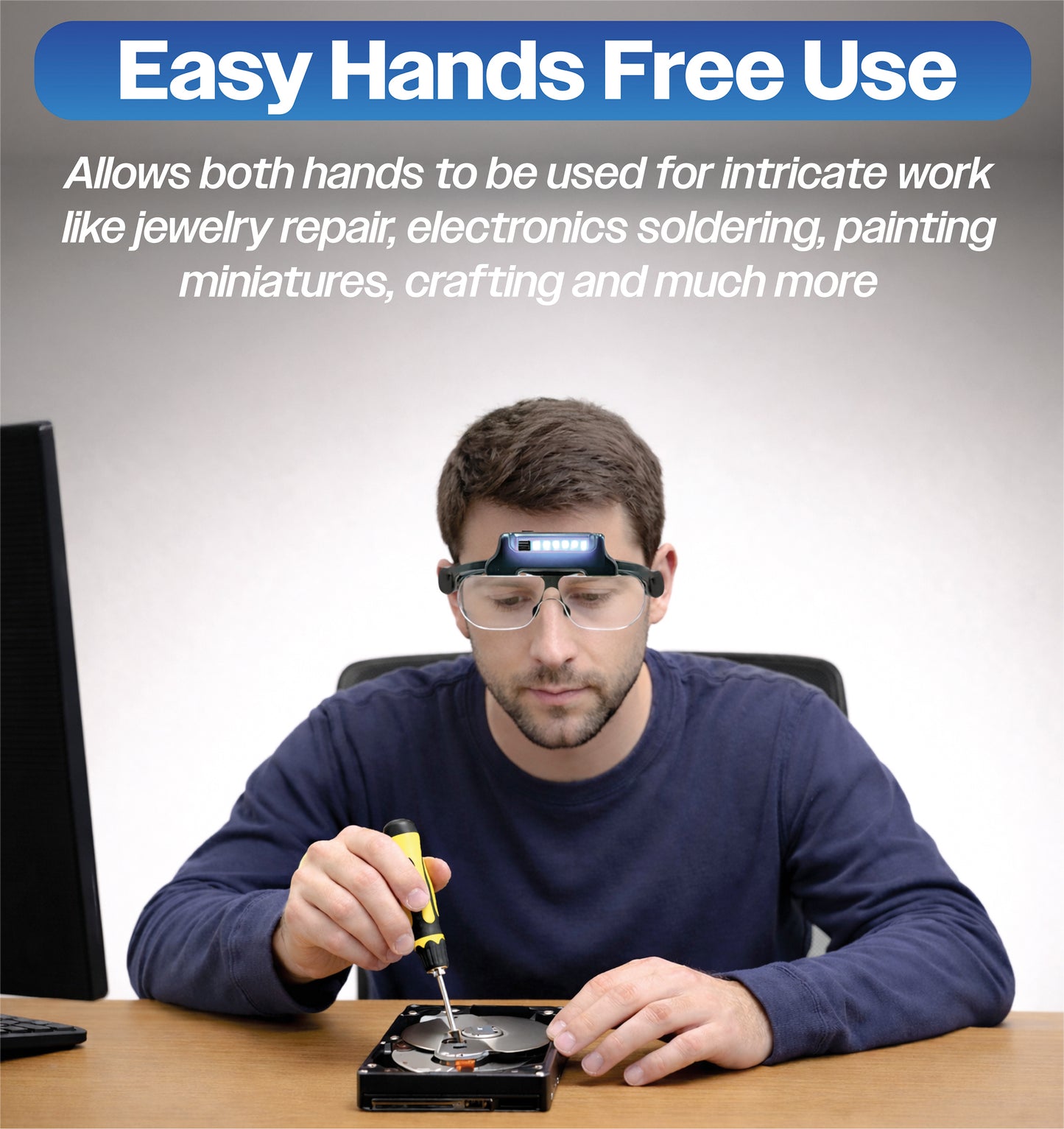 LED Head Mount Magnifier Glasses with 4 Detachable Lenses