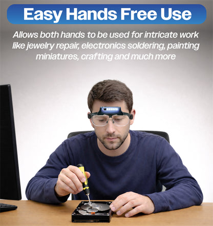 LED Head Mount Magnifier Glasses with 4 Detachable Lenses