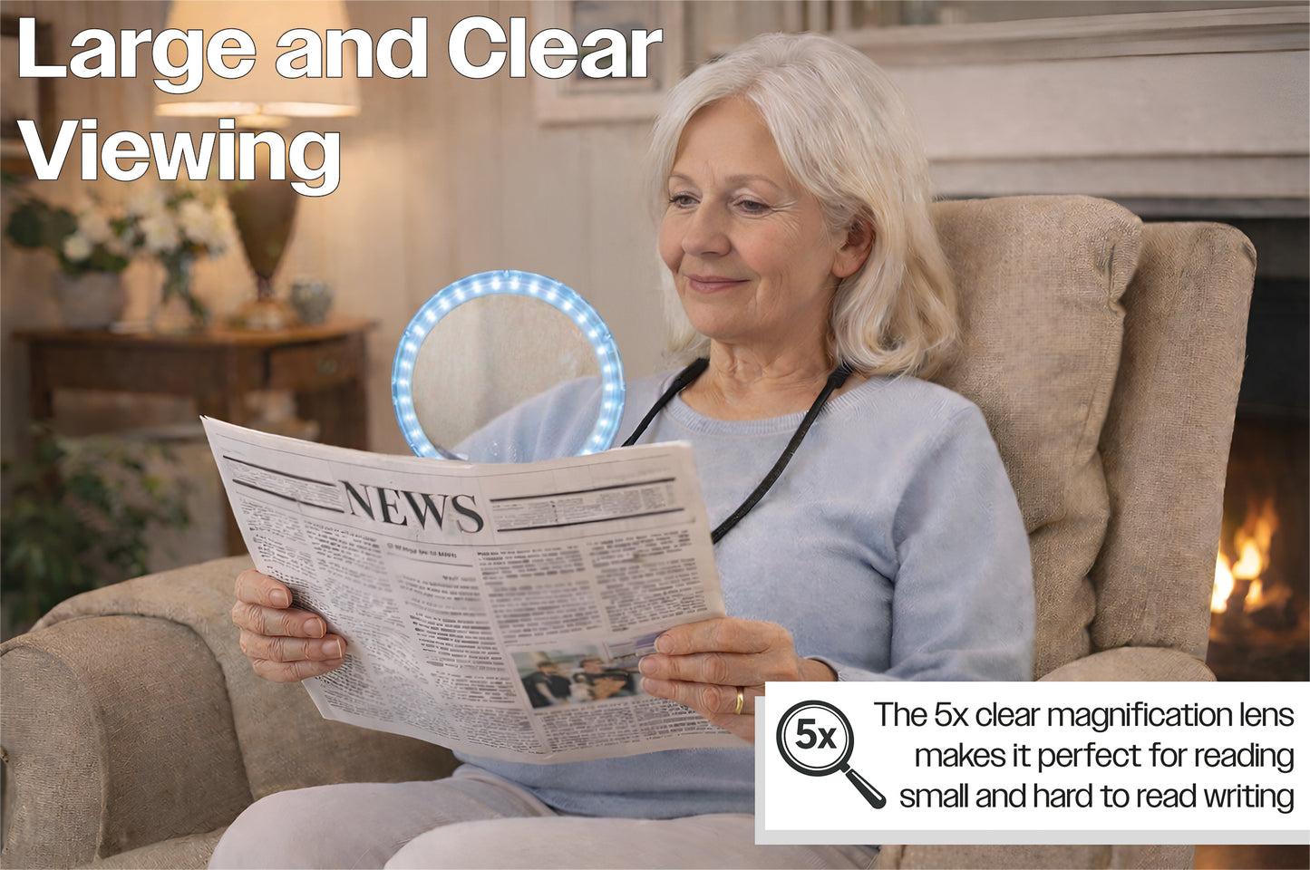 Illuminated Hands Free Magnifying Glass Round