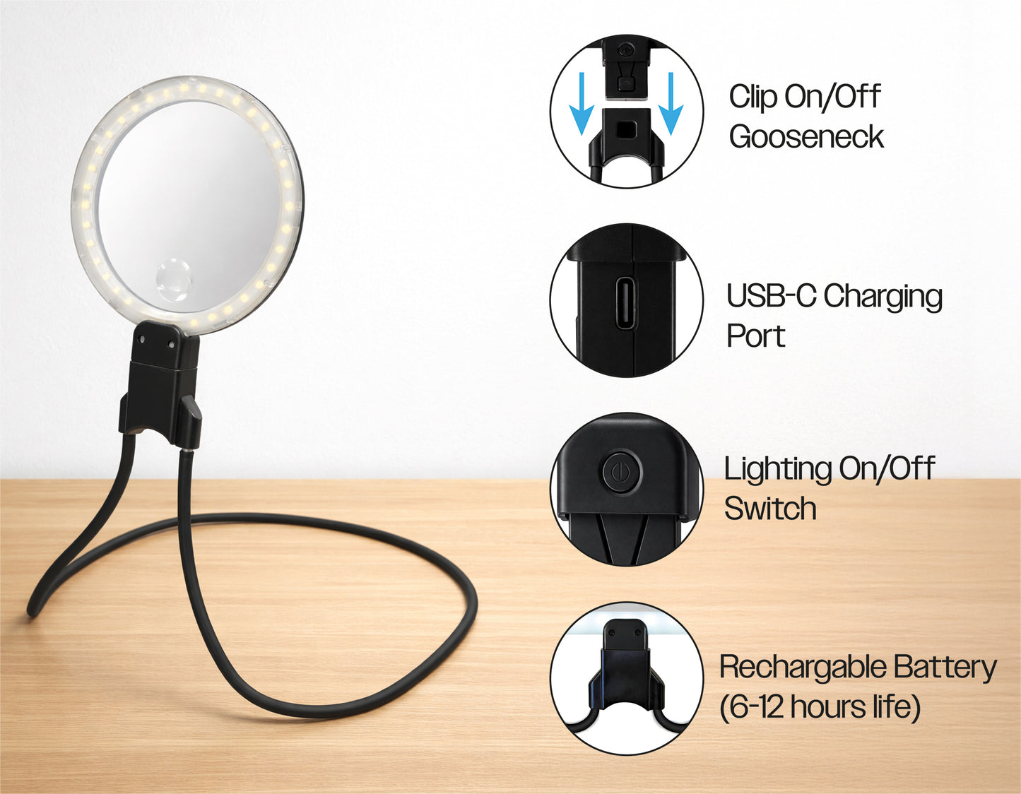 Illuminated Hands Free Magnifying Glass Round