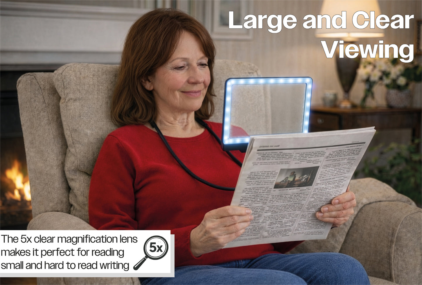 Bestfor LED Illuminated Hands‑Free Magnifier for Reading, Crafting & Hobbies – 5x Magnification