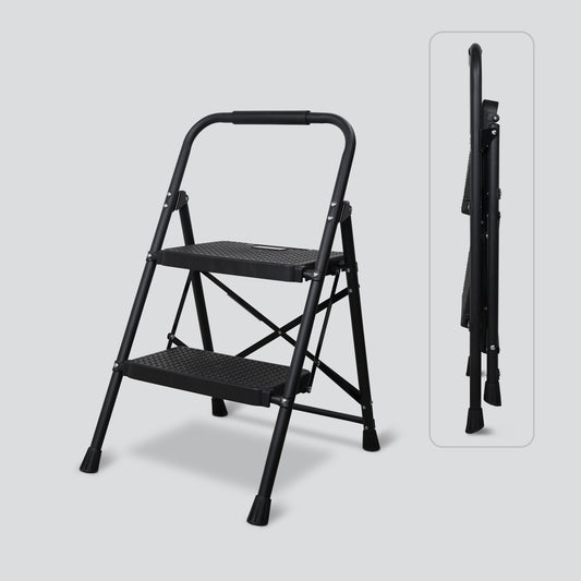 Bestfor Folding 2 Step Stool Ladder, Durable Steel, Non-Slip Feet and Steps, 150kg Capacity