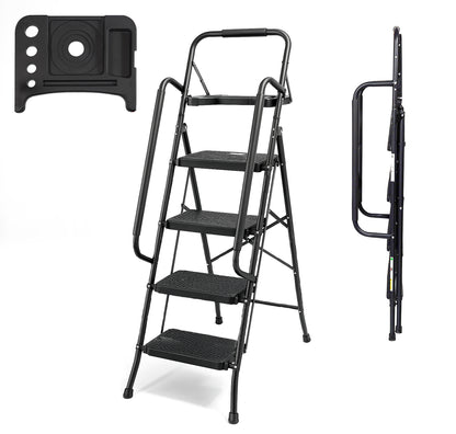 Bestfor 4 Step Ladder with Hand Rails Black