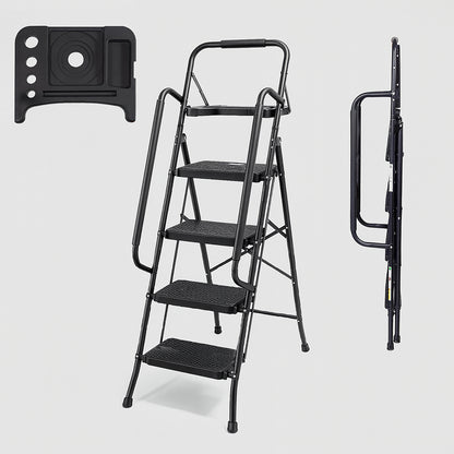 Bestfor 4 Step Ladder with Hand Rails Black