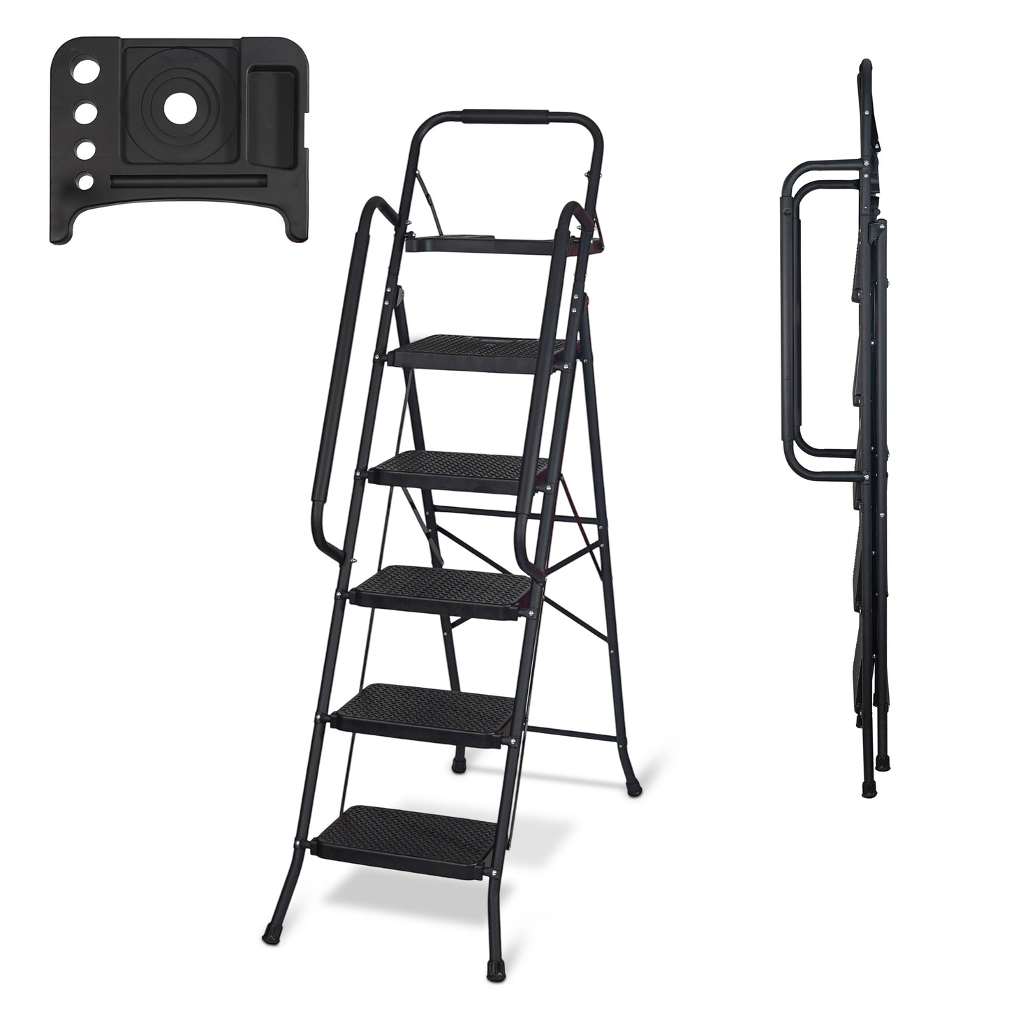 BestFor 5‑Step Ladder with Handrails & Tool Tray – Secure Folding Step Stool for Decorating, Cleaning & Loft Access