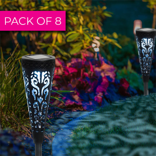 LED Solar Powered Multi Coloured Garden Torch Stake Light - Pack of 8