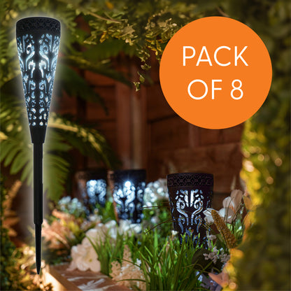 LED Solar Powered Multi Coloured Garden Torch Stake Light - Pack of 8