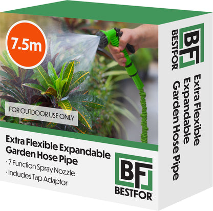 Bestfor Extra Flexible Expandable Garden Hose Pipe With 7 Function Spray Nozzle (7.5m)