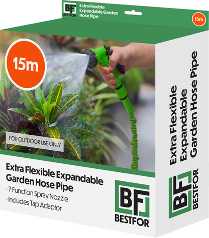 Bestfor Extra Flexible Expandable Garden Hose Pipe With 7 Function Spray Nozzle (15m)