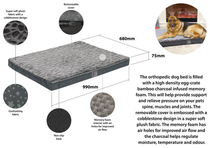 Pet Bed with Egg Crate Bamboo, Large - Charcoal