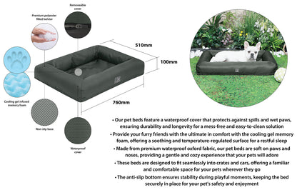 Waterproof Pet Bed with Cooling Gel Memory Foam, Medium - Charcoal