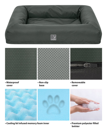 Waterproof Pet Bed with Cooling Gel Memory Foam, Medium - Charcoal