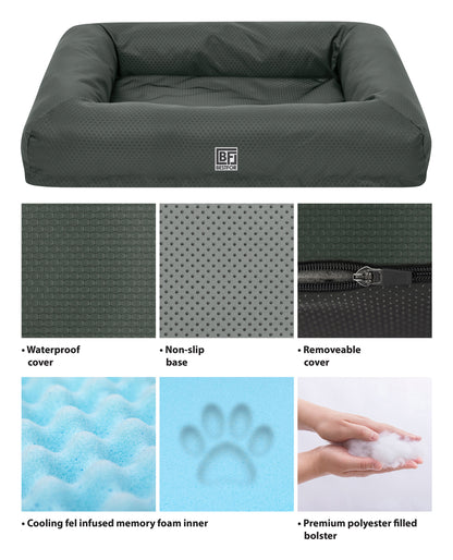 Waterproof Pet Bed with Cooling Gel Memory Foam, Small - Charcoal