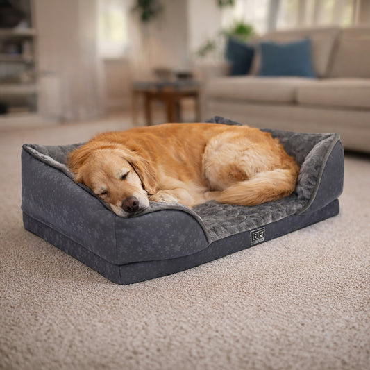 Orthopedic Couch Pet Bed with Egg Crate Bamboo and Memory Foam, Large - Charcoal