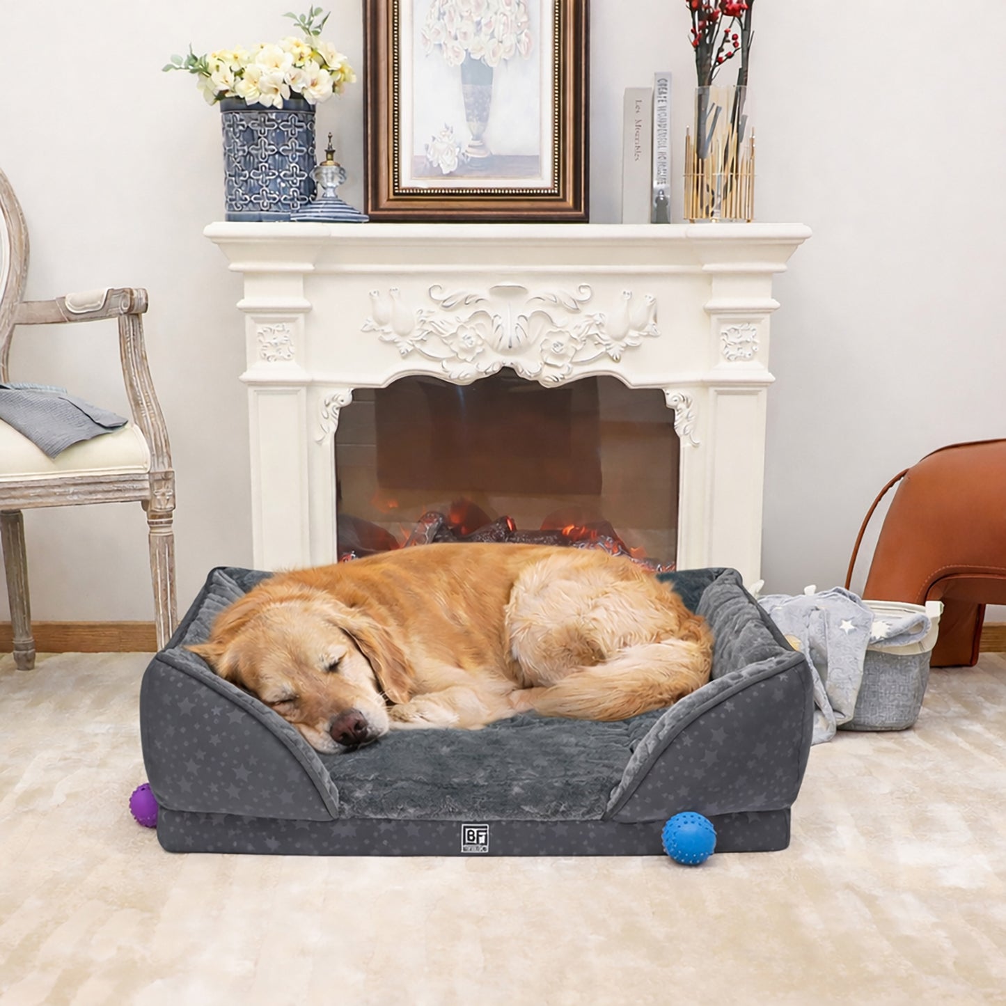 Orthopedic Couch Pet Bed with Egg Crate Bamboo and Memory Foam, Large - Charcoal