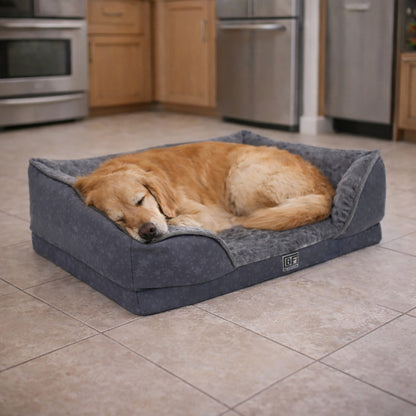 Orthopedic Couch Pet Bed with Egg Crate Bamboo and Memory Foam, Large - Charcoal