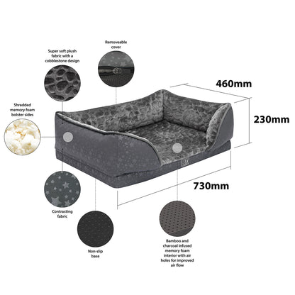 Orthopedic Couch Pet Bed with Egg Crate Bamboo and Memory Foam, Medium - Charcoal