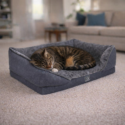 Orthopedic Couch Pet Bed with Egg Crate Bamboo and Memory Foam, Small - Charcoal