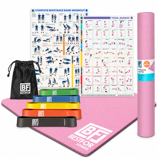 Bestfor Extra Large Yoga Mat 190 x 135cm with 5 Resistance Bands – Complete Home Fitness Kit
