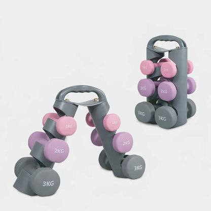 Bestfor Neoprene Hexagonal Dumbbell Set (Total 9kg) with Multi Positional Rack