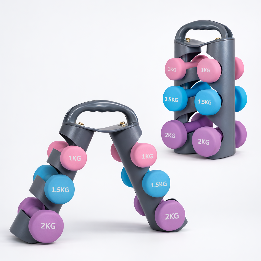 Bestfor Neoprene Hexagonal Dumbbell Set (Total 9kg) with Multi Positional Rack
