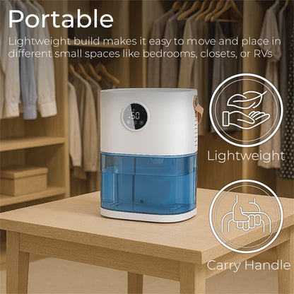 Prem-i-air Smart Dehumidifier 1.9L – Quiet Portable Dehumidifier for Home & Bedroom