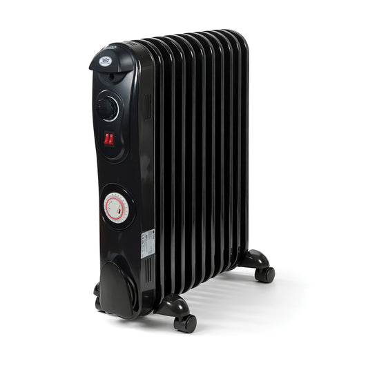 Prem‑I‑Air 2.5kW 11‑Fin Oil‑Filled Radiator with 24‑Hour Timer, Adjustable Thermostat & Overheat Safety Protection – Portable Electric Heater (Black)