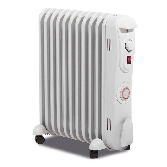 Prem-I-Air 2500W (2.5kW) Oil-Filled Radiator – 11-Fin Electric Heater with Adjustable Thermostat, 3 Heat Settings & 24hr Timer
