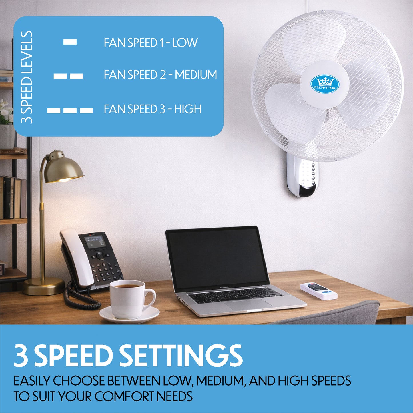 Prem-I-Air 16" Wall Fan with Remote Control & Timer – Oscillating 3 Speed Cooling Fan