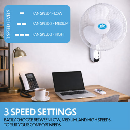 Prem-I-Air 16" Wall Fan with Remote Control & Timer – Oscillating 3 Speed Cooling Fan