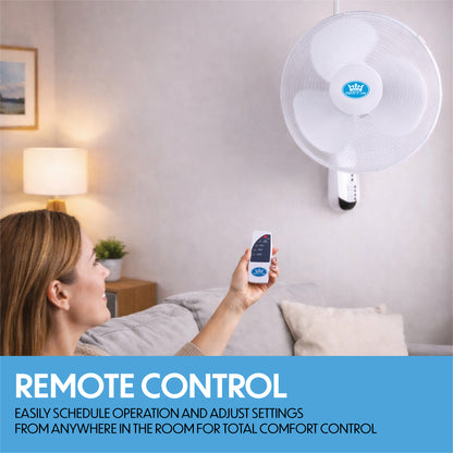 Prem-I-Air 16" Wall Fan with Remote Control & Timer – Oscillating 3 Speed Cooling Fan