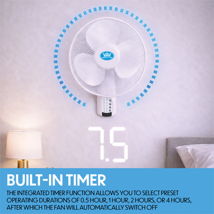 Prem-I-Air 16" Wall Fan with Remote Control & Timer – Oscillating 3 Speed Cooling Fan