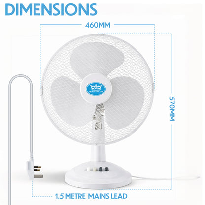 Prem-I-Air 16" Desk Fan with Oscillation – 3 Speed Portable Table Fan, White