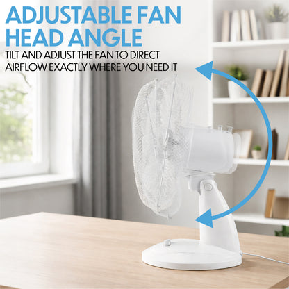 Prem-I-Air 16" Desk Fan with Oscillation – 3 Speed Portable Table Fan, White