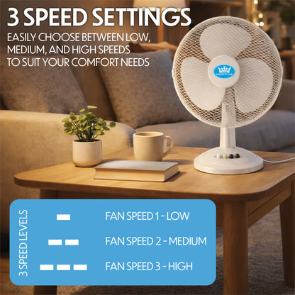 Prem-I-Air 16" Desk Fan with Oscillation – 3 Speed Portable Table Fan, White