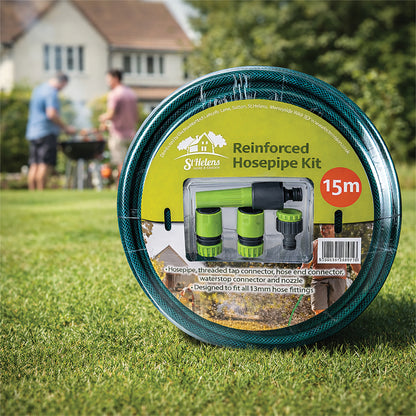 15M Reinforced Garden Hosepipe Kit with Spray Nozzle & Connectors – 13mm Flexible Water Hose