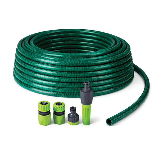 25M Reinforced Garden Hosepipe Kit with Spray Nozzle & Connectors – 13mm Flexible Water Hose