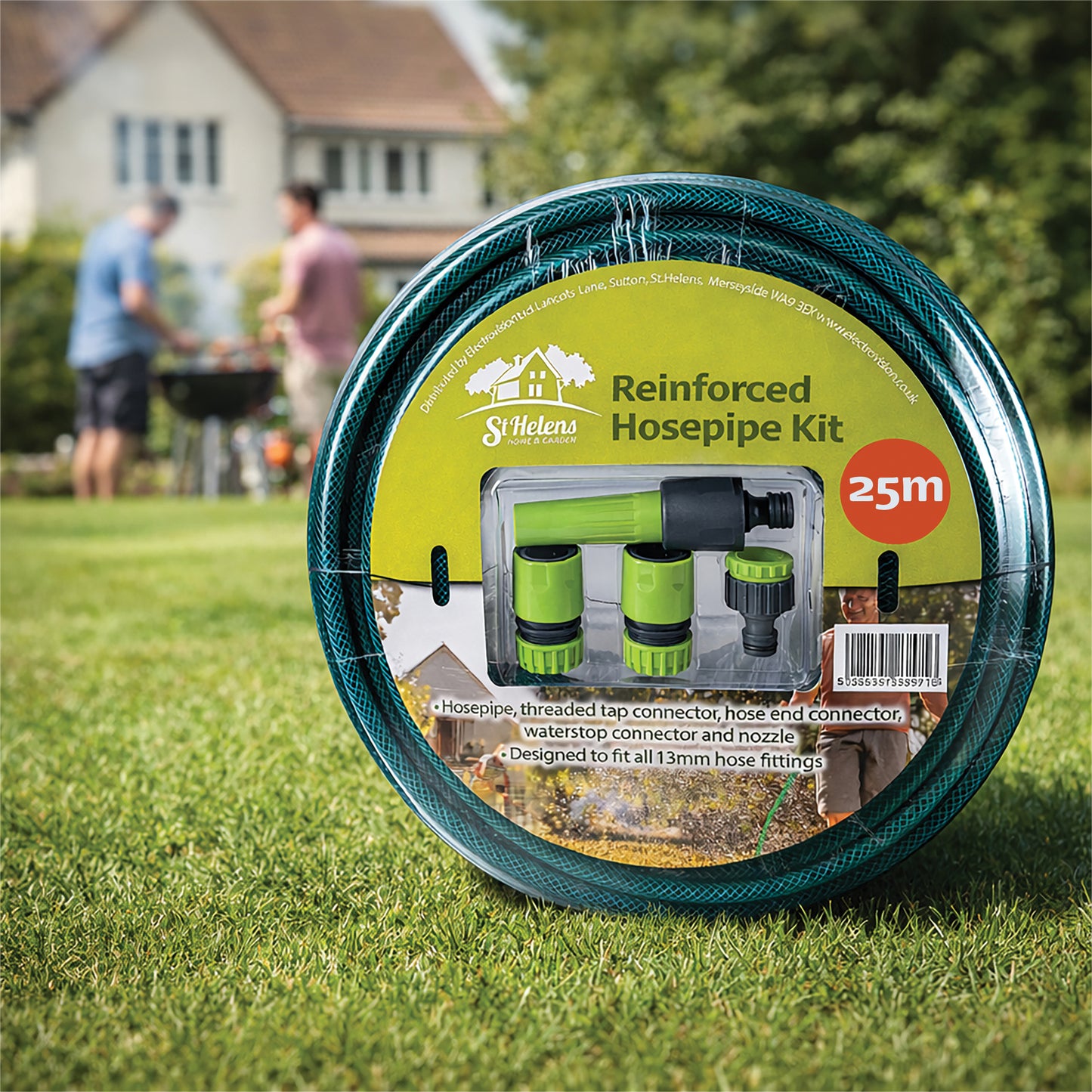 25M Reinforced Garden Hosepipe Kit with Spray Nozzle & Connectors – 13mm Flexible Water Hose