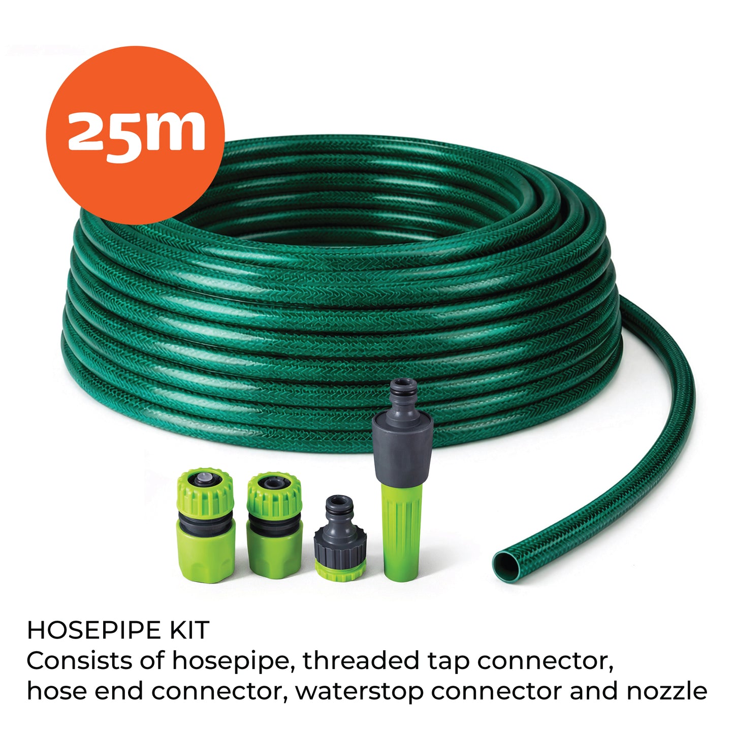 25M Reinforced Garden Hosepipe Kit with Spray Nozzle & Connectors – 13mm Flexible Water Hose