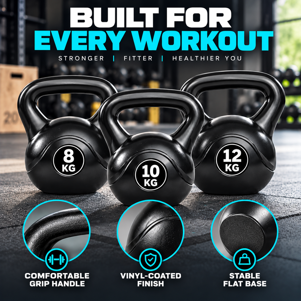 Bestfor Kettlebell Weight Set – 8kg, 10kg & 12kg | 3-Piece Home Gym Bundle